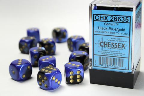 Chessex Gemini 16mm W6x12 Dice black-blue / gold