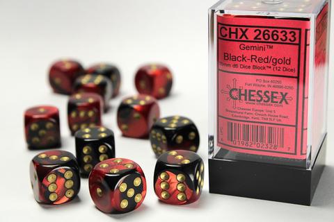 Chessex Gemini 16mm W6x12 Dice black-red / gold