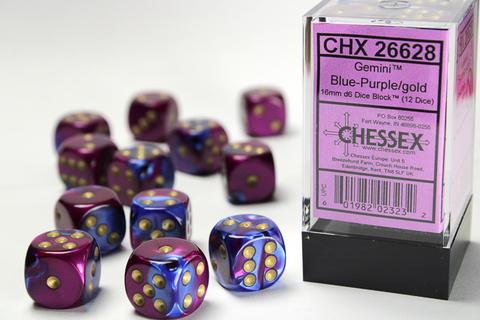 Chessex Gemini 16mm W6x12 Dice blue-purple / gold