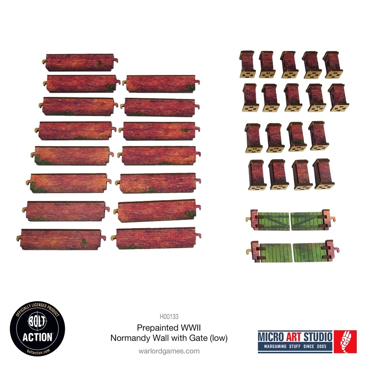 Bolt Action - Pre-painted WW2 Normandy Walls with Gate (low) - H00133
