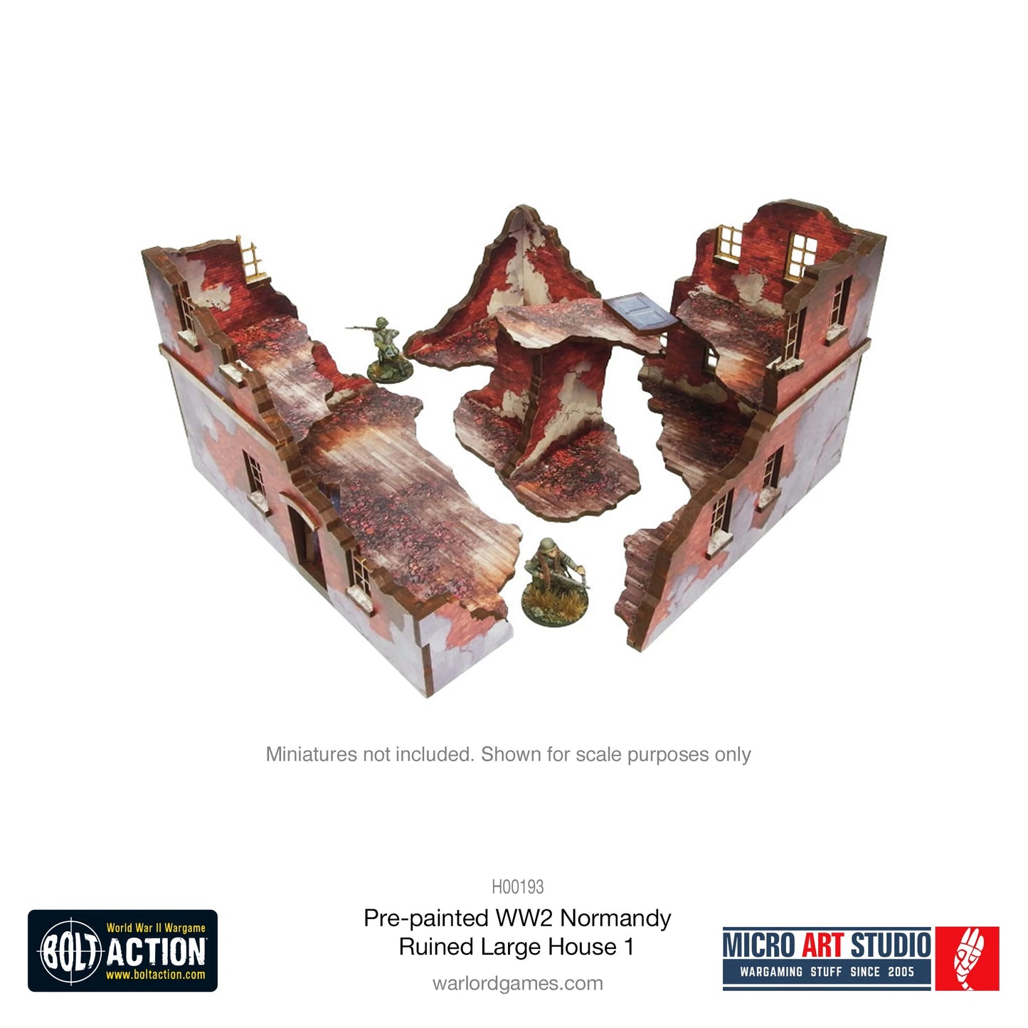 Pre-Painted WW2 Normandy Ruined Large House 1 - H00193