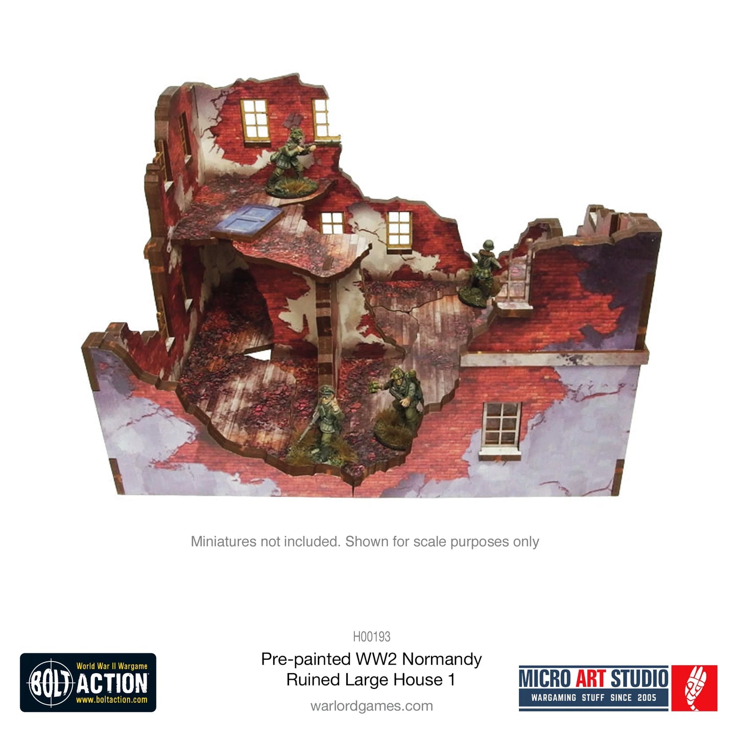 Pre-Painted WW2 Normandy Ruined Large House 1 - H00193