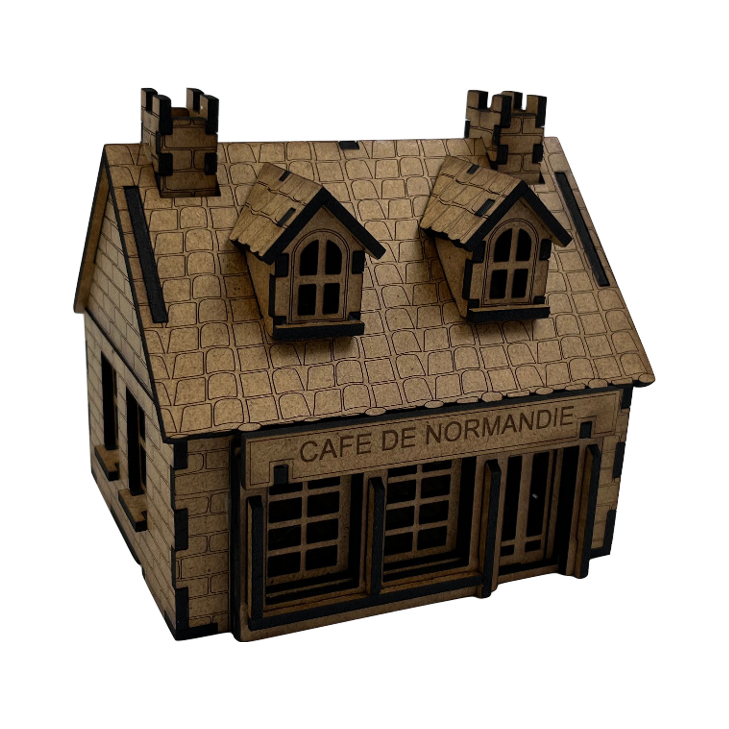 Haus Cafe de Normandie mit Mauer / 28mm aus MDF 3mm / Wargaming Laser Cut
