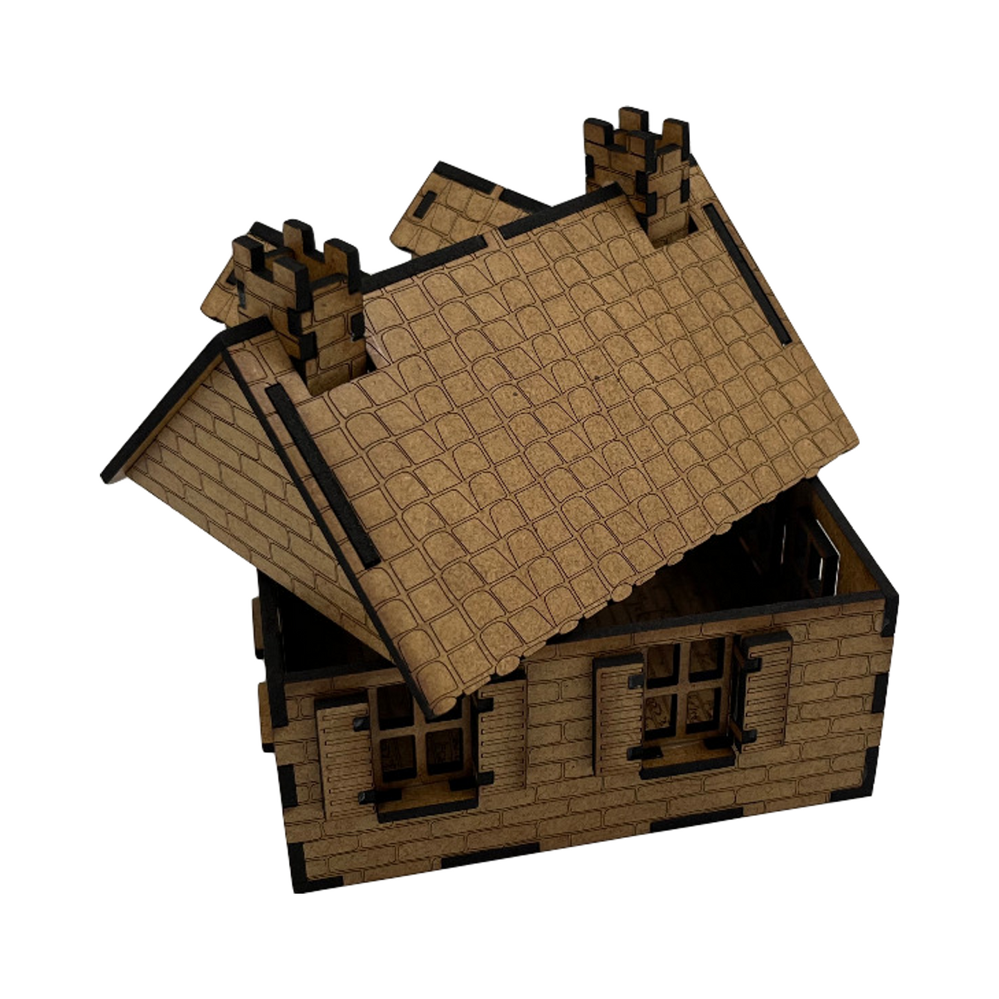 Haus Cafe de Normandie mit Mauer / 28mm aus MDF 3mm / Wargaming Laser Cut