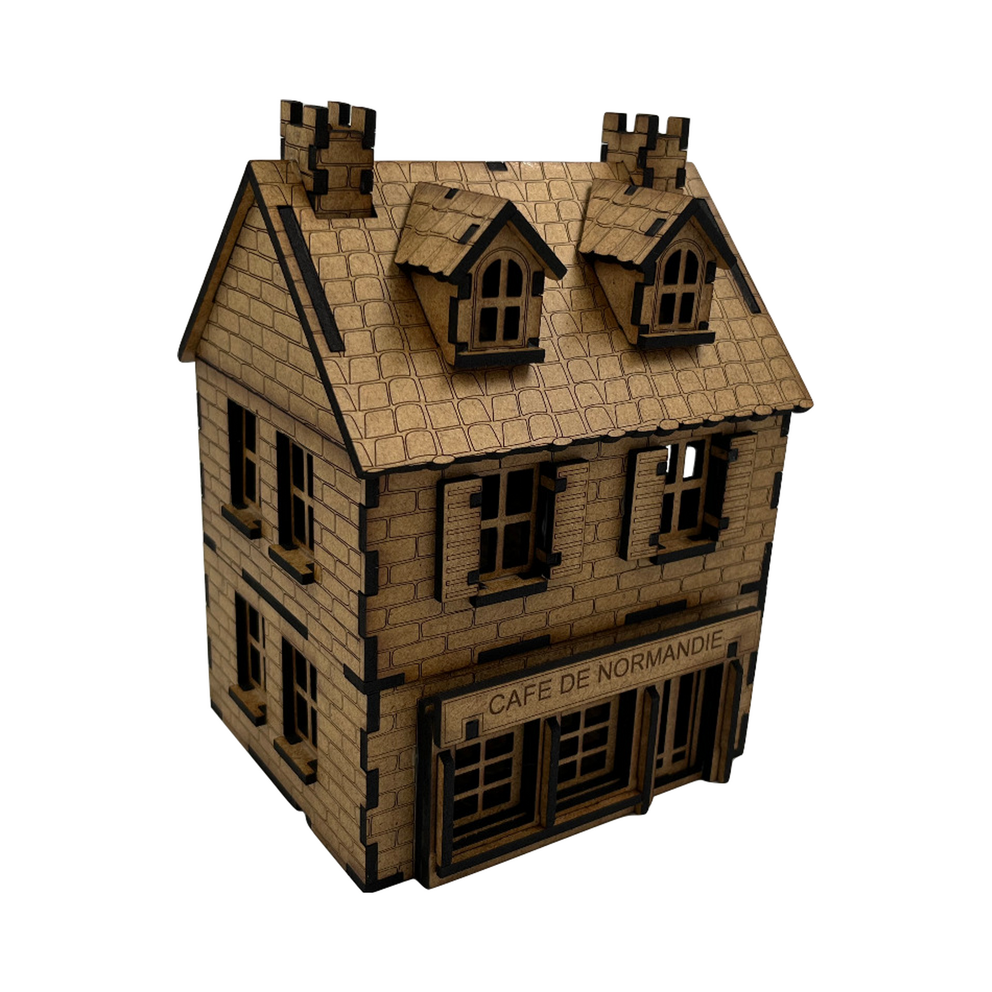 Haus Cafe de Normandie mit Mauer / 28mm aus MDF 3mm / Wargaming Laser Cut