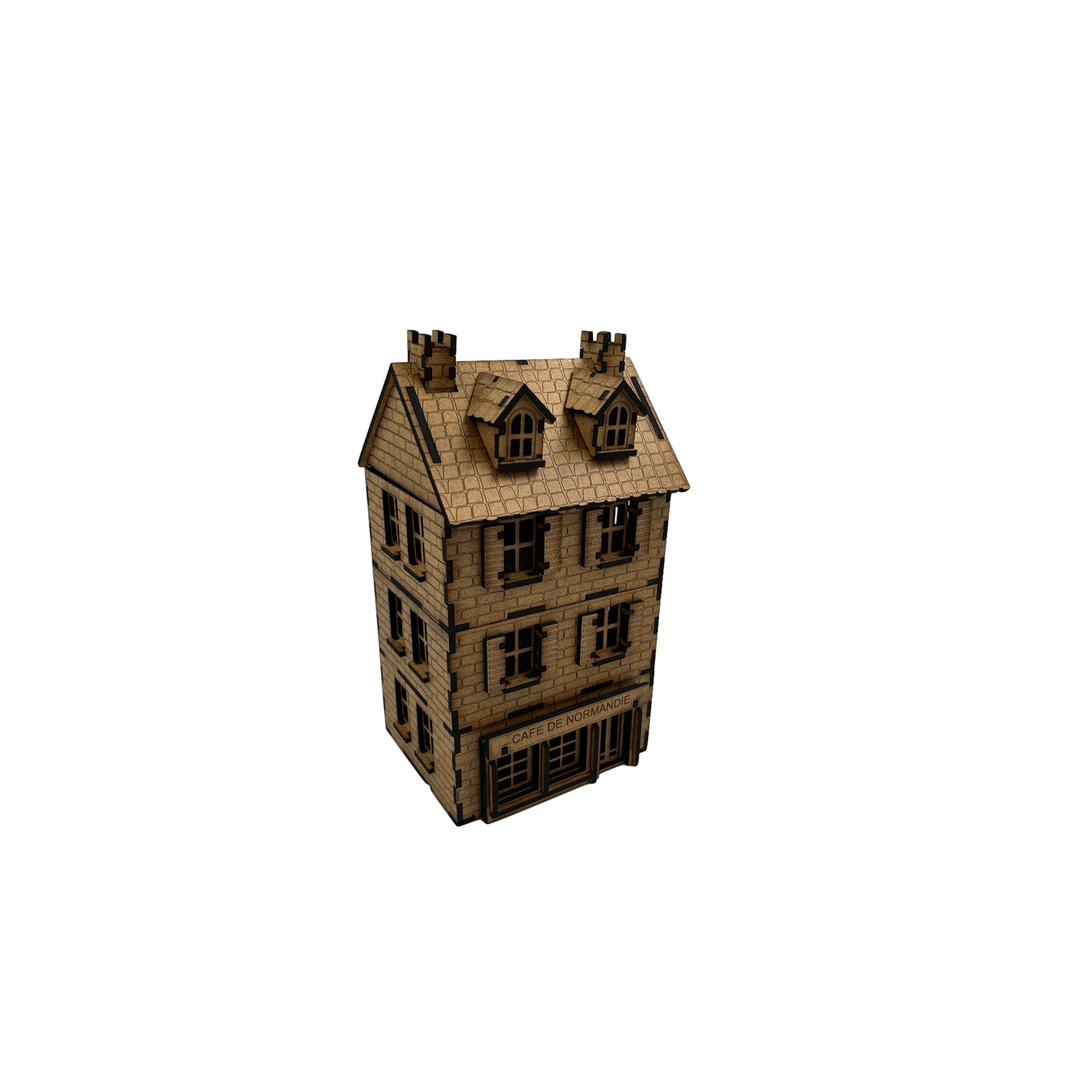 Haus Cafe de Normandie mit Mauer / 28mm aus MDF 3mm / Wargaming Laser Cut