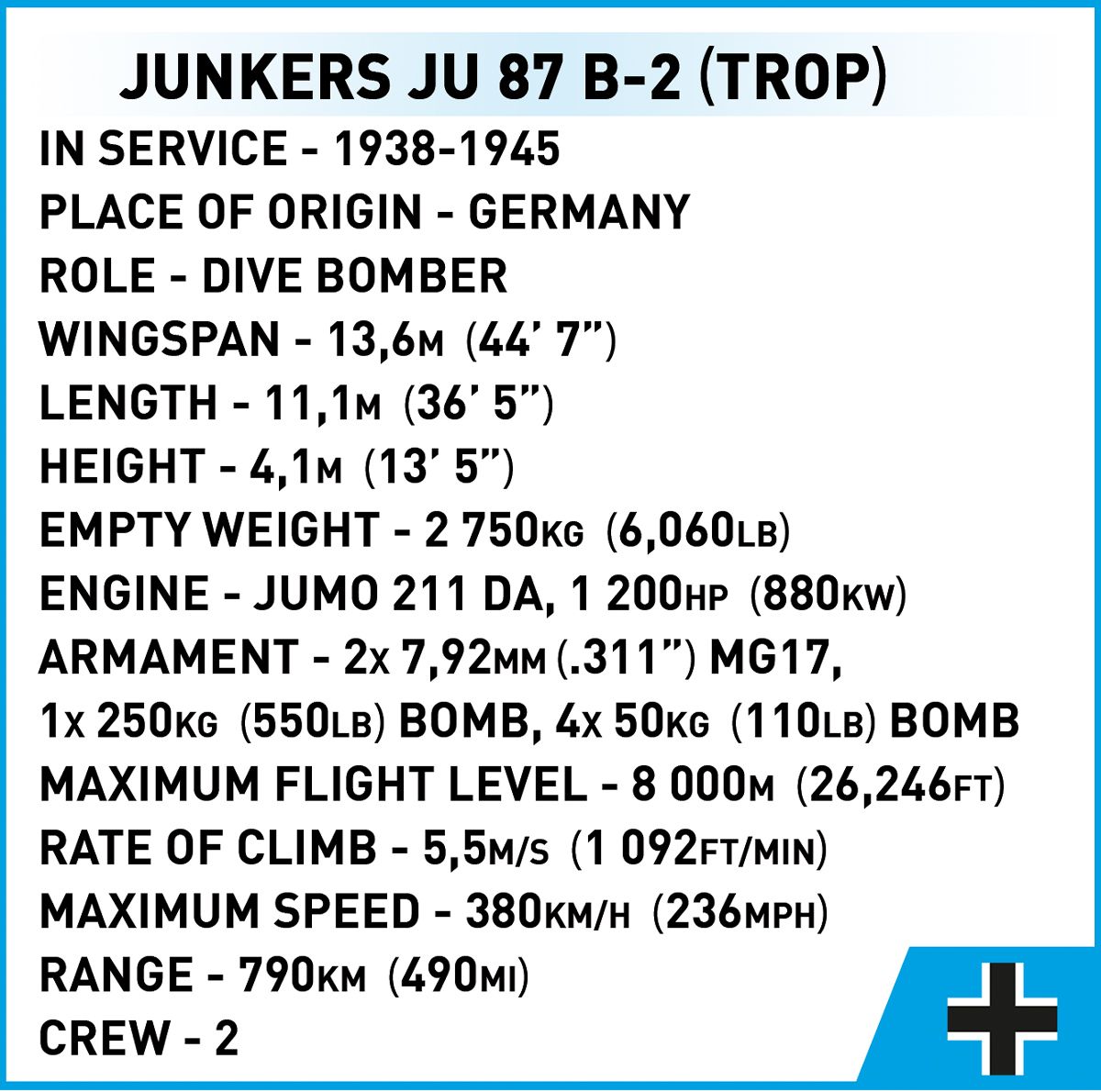 Cobi 5748 - Historical Collection - Junkers Ju 87 B-2