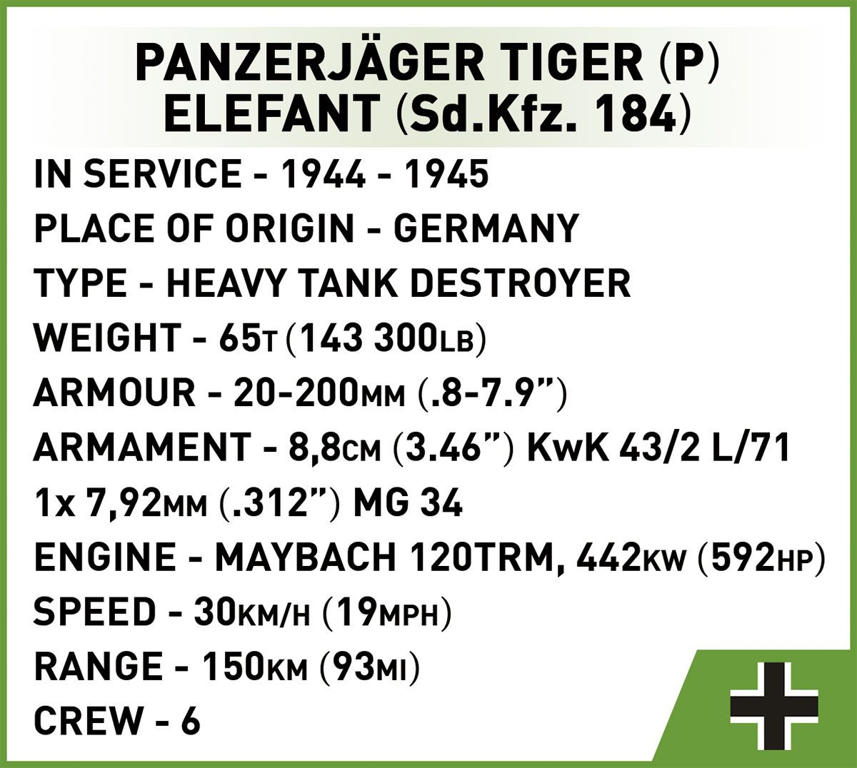 Cobi 2582 - Historical Collection - Panzerjäger Tiger (P) Elefant