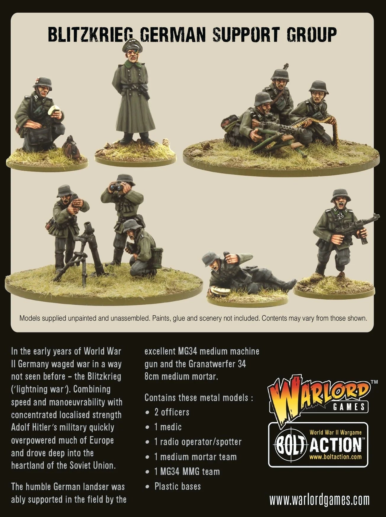 Bolt Action 2 Blitzkrieg German Support Group (HQ, Mortar & MMG) - EN - 402212007