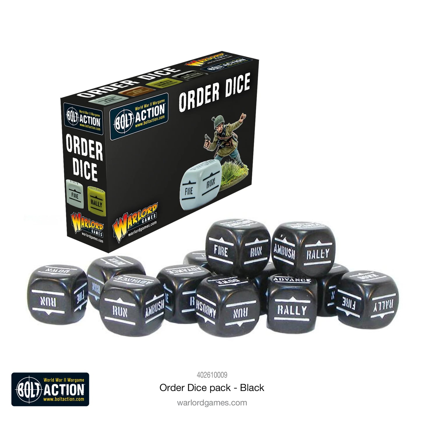 Bolt Action - Bolt Action Orders Dice - Black (12)