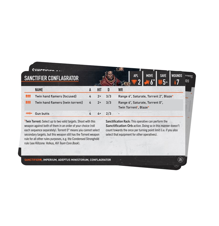 Warhammer 40.000 - Kill Team: Sanctifiers – Datacards (Englisch) (102-59)