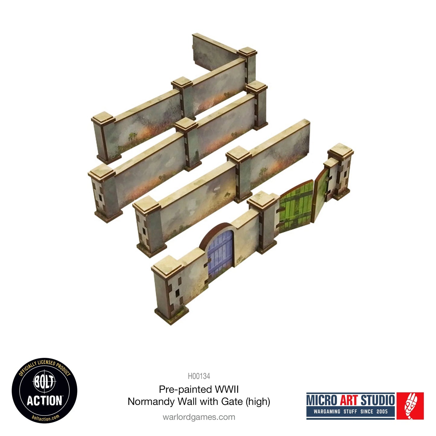 Bolt Action - Pre-painted WW2 Normandy Walls with Gate (high) - H00134