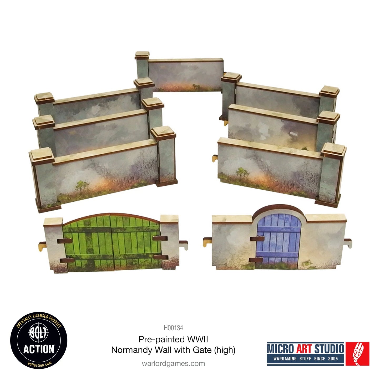 Bolt Action - Pre-painted WW2 Normandy Walls with Gate (high) - H00134