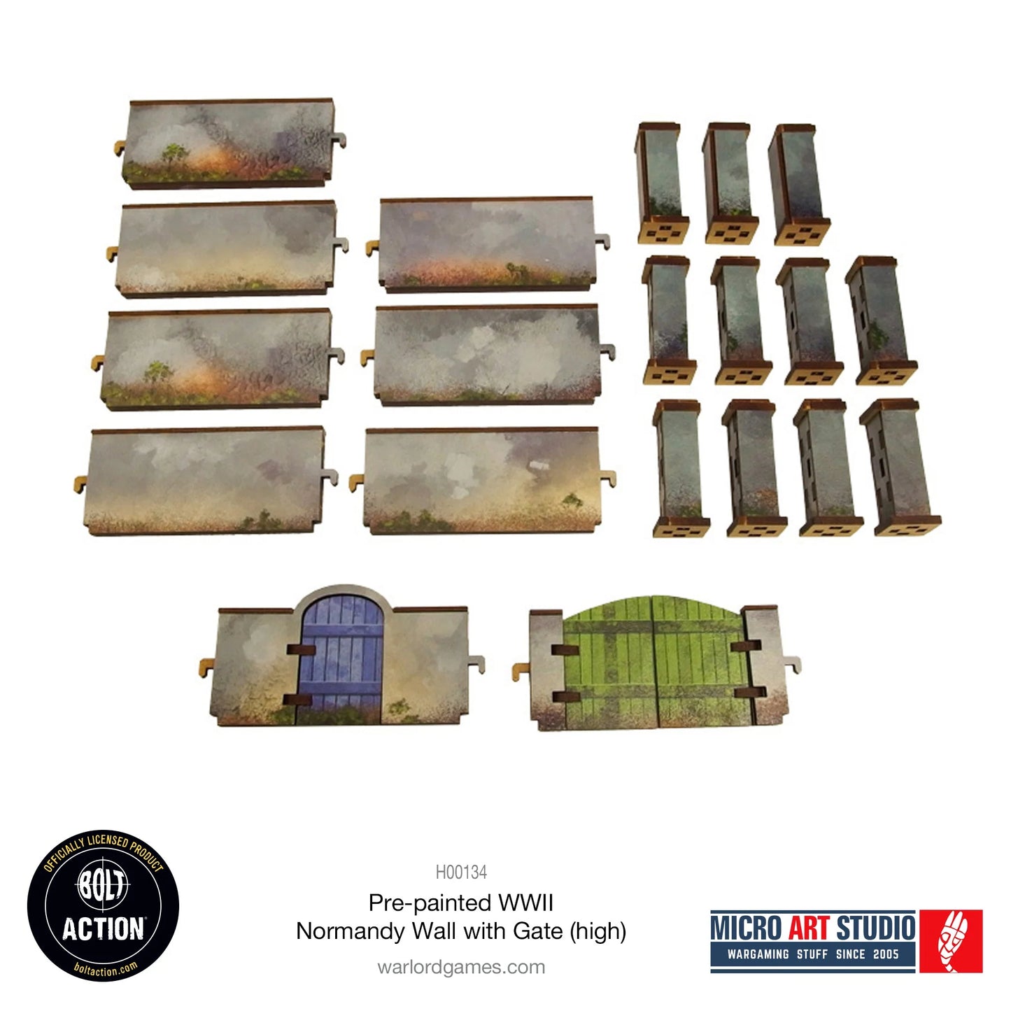 Bolt Action - Pre-painted WW2 Normandy Walls with Gate (high) - H00134