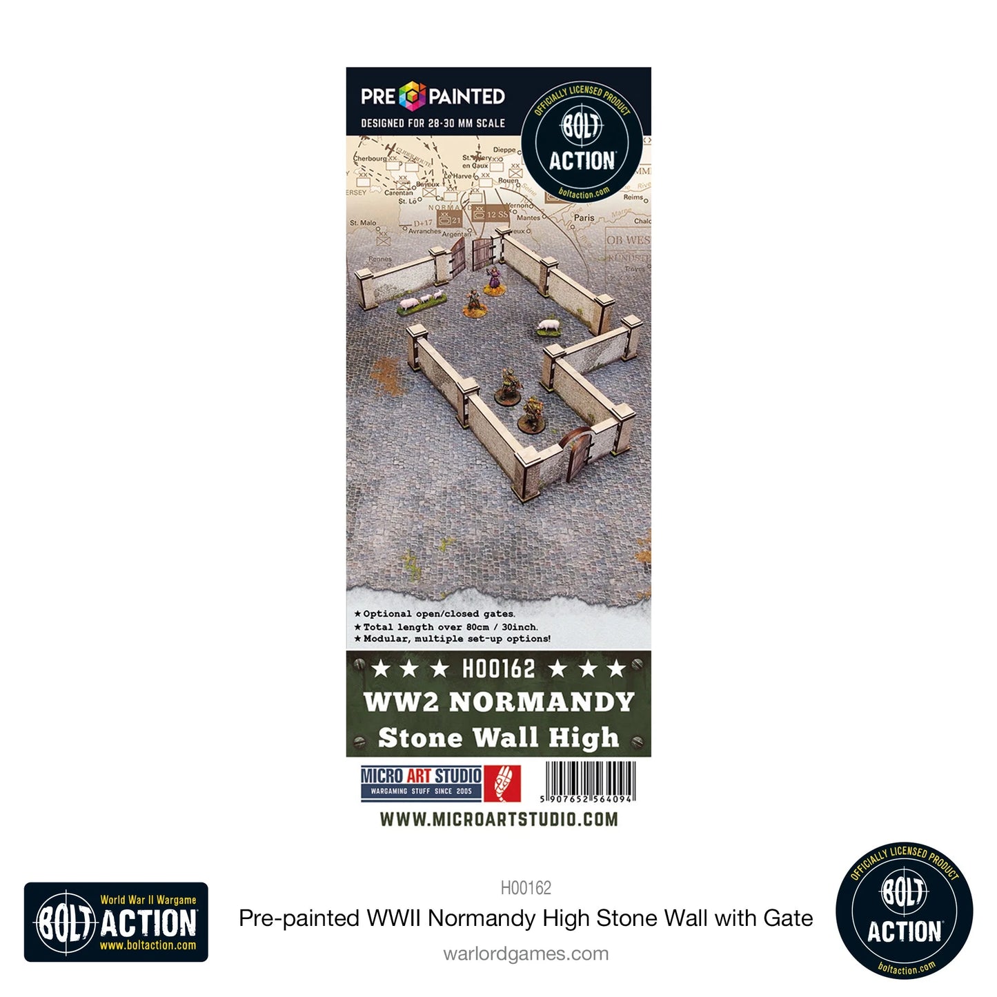 Bolt Action: Pre-painted WWII Normandy High Stone Wall with Gate - H00162