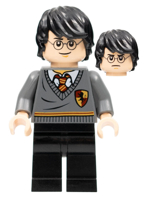 LEGO® Minifigur Harry Potter dim036 - Harry Potter - Gryffindor Stripe and Shield Torso, Black Legs, Tousled Hair mit Dimensions Tag