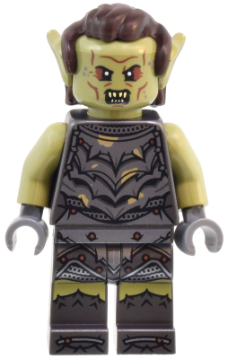 LEGO® Minifigur Lord of the Rings lor135 - Orc - Olive Green Head, Pearl Dark Gray Armor with Dirt Splotches, Dark Brown Hair