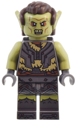 LEGO® Minifigur Lord of the Rings lor17 - Orc - Olive Green Head, Pearl Dark Gray Armor over Dark Tan Fur, Dark Brown Hair