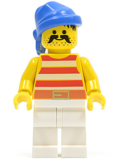 LEGO® Minifigur Pirates pi042 - Pirate Red / White Stripes Shirt, White Legs, Blue Bandana
