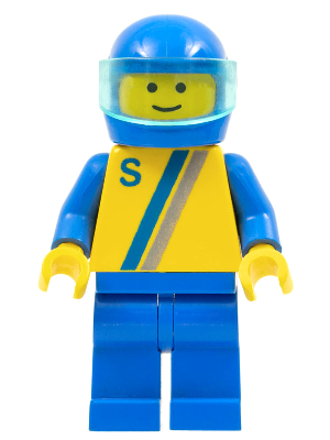 LEGO® Minifigur Town s004 - 'S' - Yellow with Blue / Gray Stripe, Blue Legs, Blue Helmet