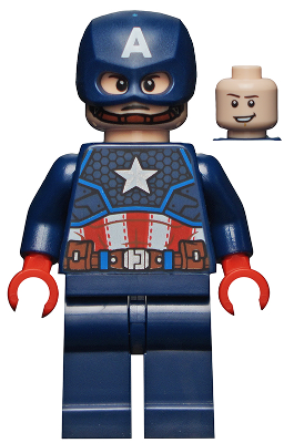 LEGO® Minifigur Super Heroes sh0686 - Captain America - Dark Blue Suit with Reddish Brown Belt, Red Hands, Helmet