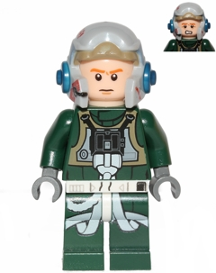LEGO® Minifigur Star Wars sw0437 - Rebel Pilot A-wing (Open Helmet, Dark Green Jumpsuit, Frown / Scared) (Arvel Crynyd)