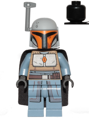 LEGO® Minifigur Star Wars sw1077 - Mandalorian Tribe Warrior (Amot Tenau) - Female, Black Cape, Light Bluish Gray Helmet with Antenna / Rangefinder