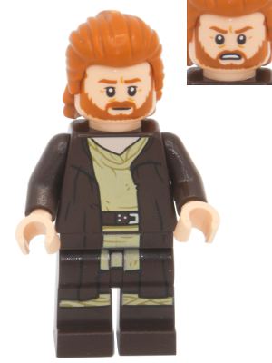 LEGO® Minifigur Star Wars - sw1227 Obi-Wan Kenobi - Dark Brown Robe, Dark Orange Mid-Length Hair with Ruffled Back