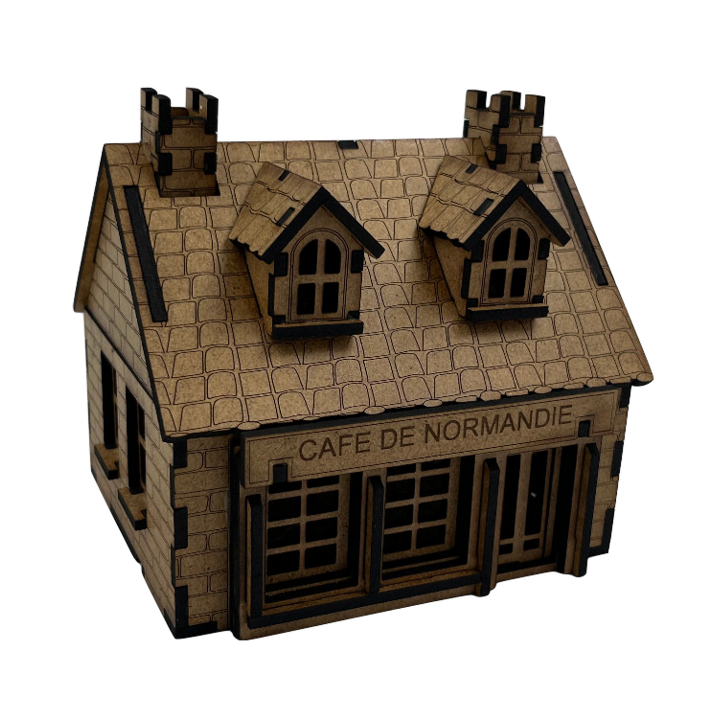 Haus Cafe de Normandie mit Mauer / 28mm aus MDF 3mm /  Wargaming Laser Cut