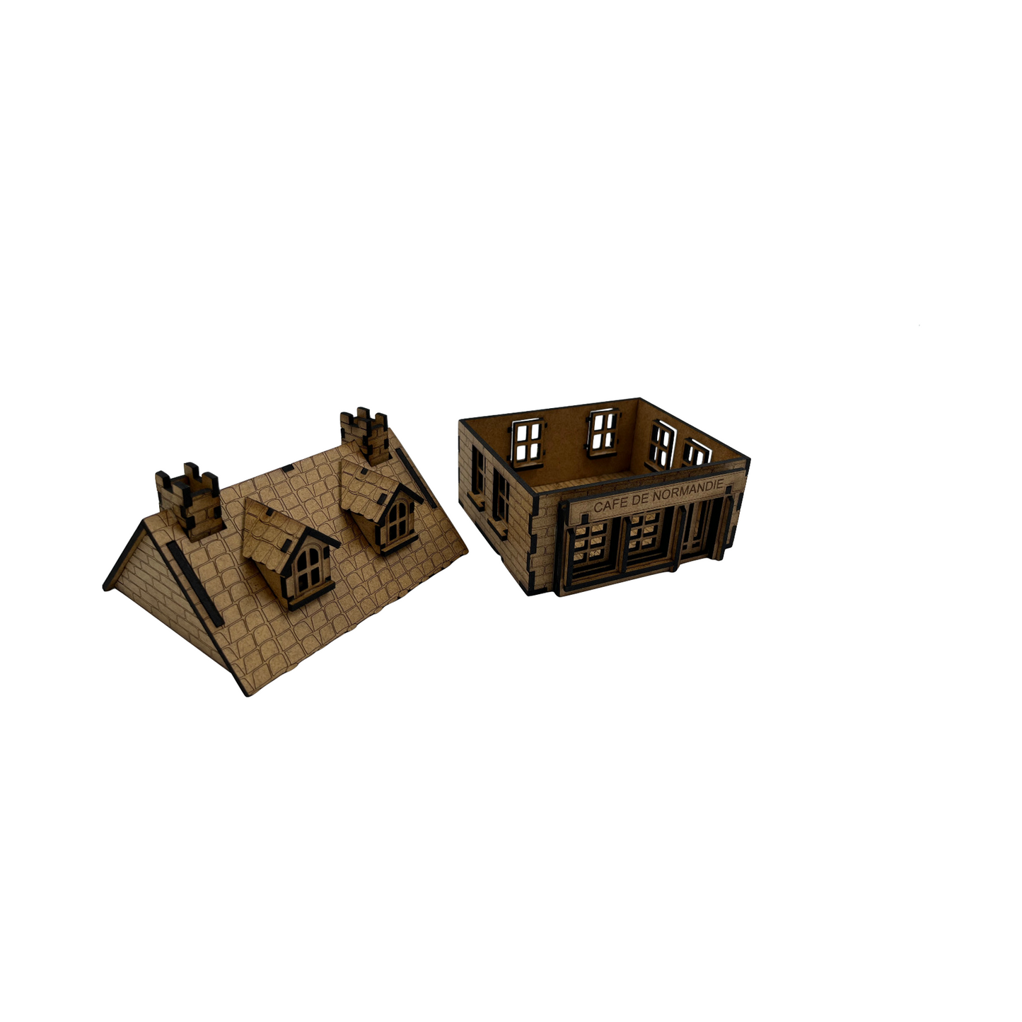 Haus Cafe de Normandie mit Mauer / 28mm aus MDF 3mm /  Wargaming Laser Cut