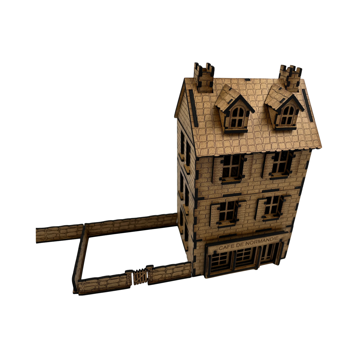 Haus Cafe de Normandie mit Mauer / 28mm aus MDF 3mm /  Wargaming Laser Cut