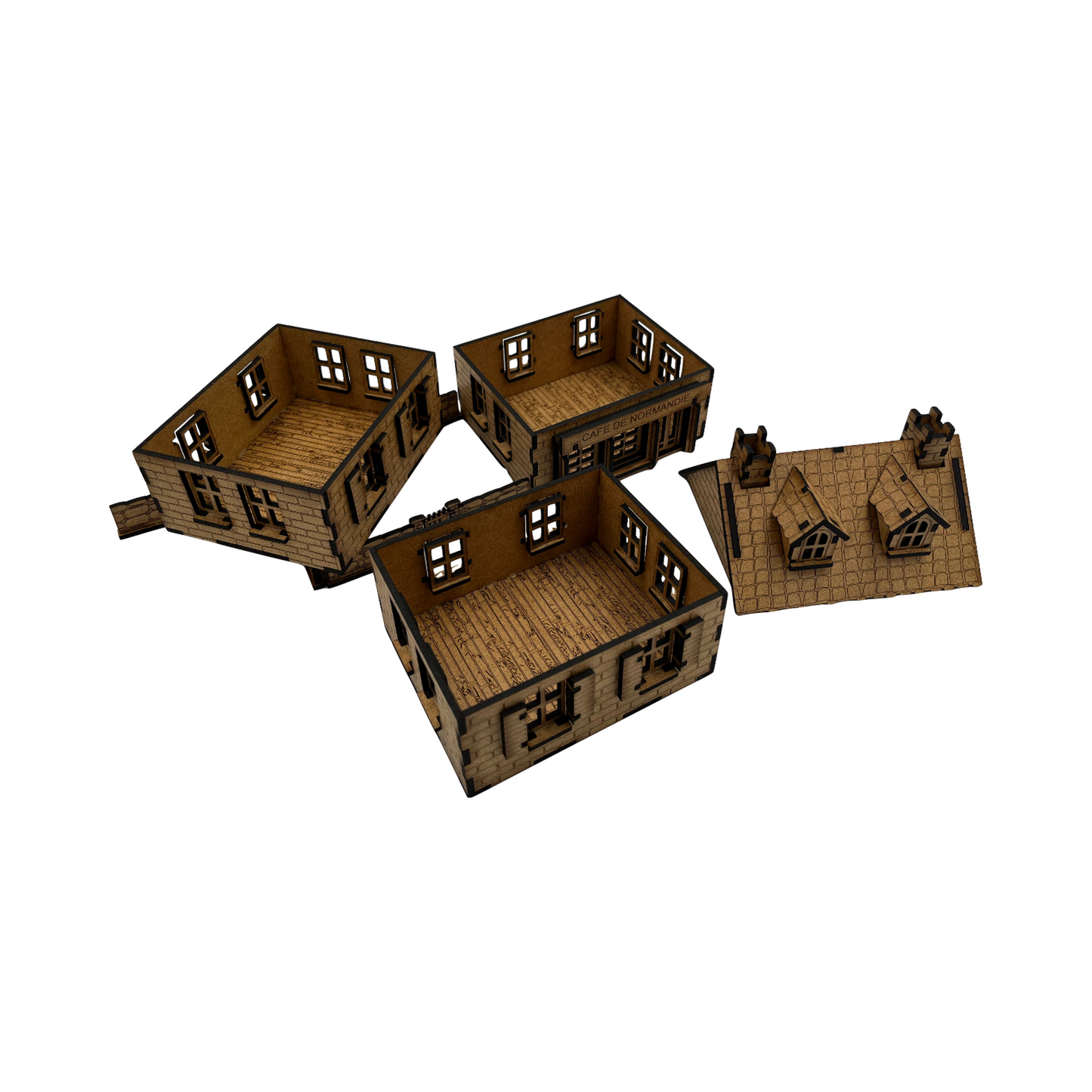 Haus Cafe de Normandie mit Mauer / 28mm aus MDF 3mm /  Wargaming Laser Cut