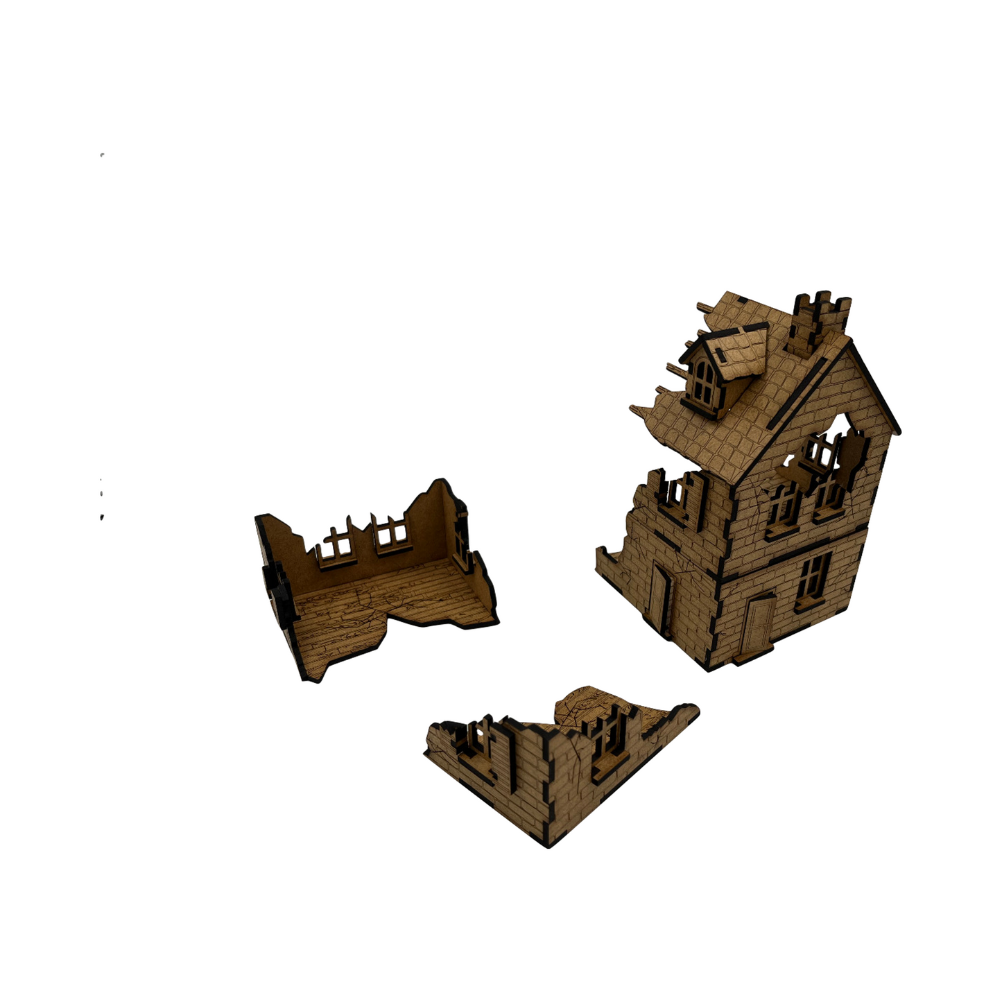 Modular zerstörtes Haus in der Normandie / 28mm aus MDF 3mm / Wargaming Laser Cut